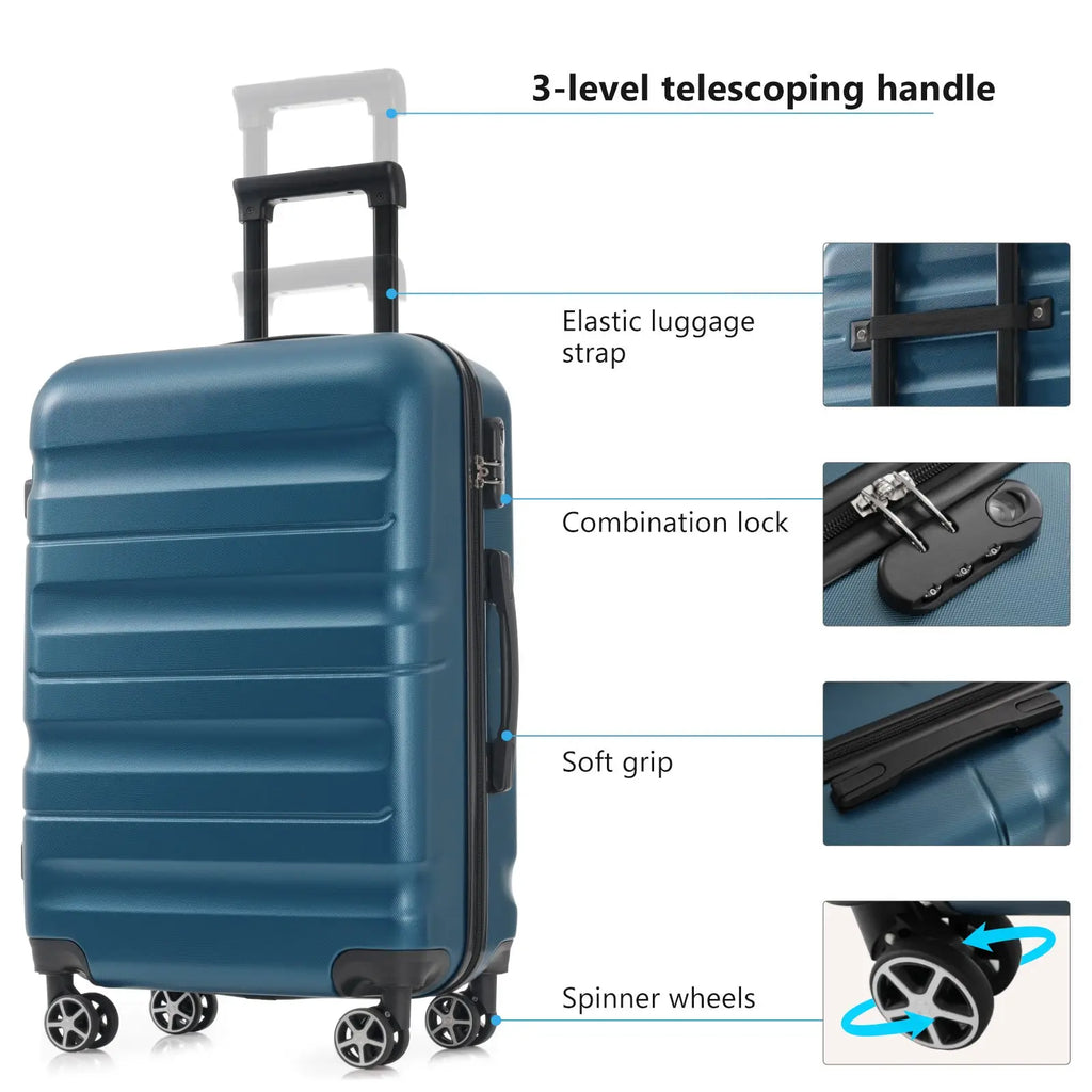 Inky Blue 12 Piece Abs Hardshell Luggage Set with Spinner Wheels