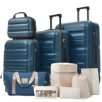 Inky Blue 12 Piece Abs Hardshell Luggage Set with Spinner Wheels