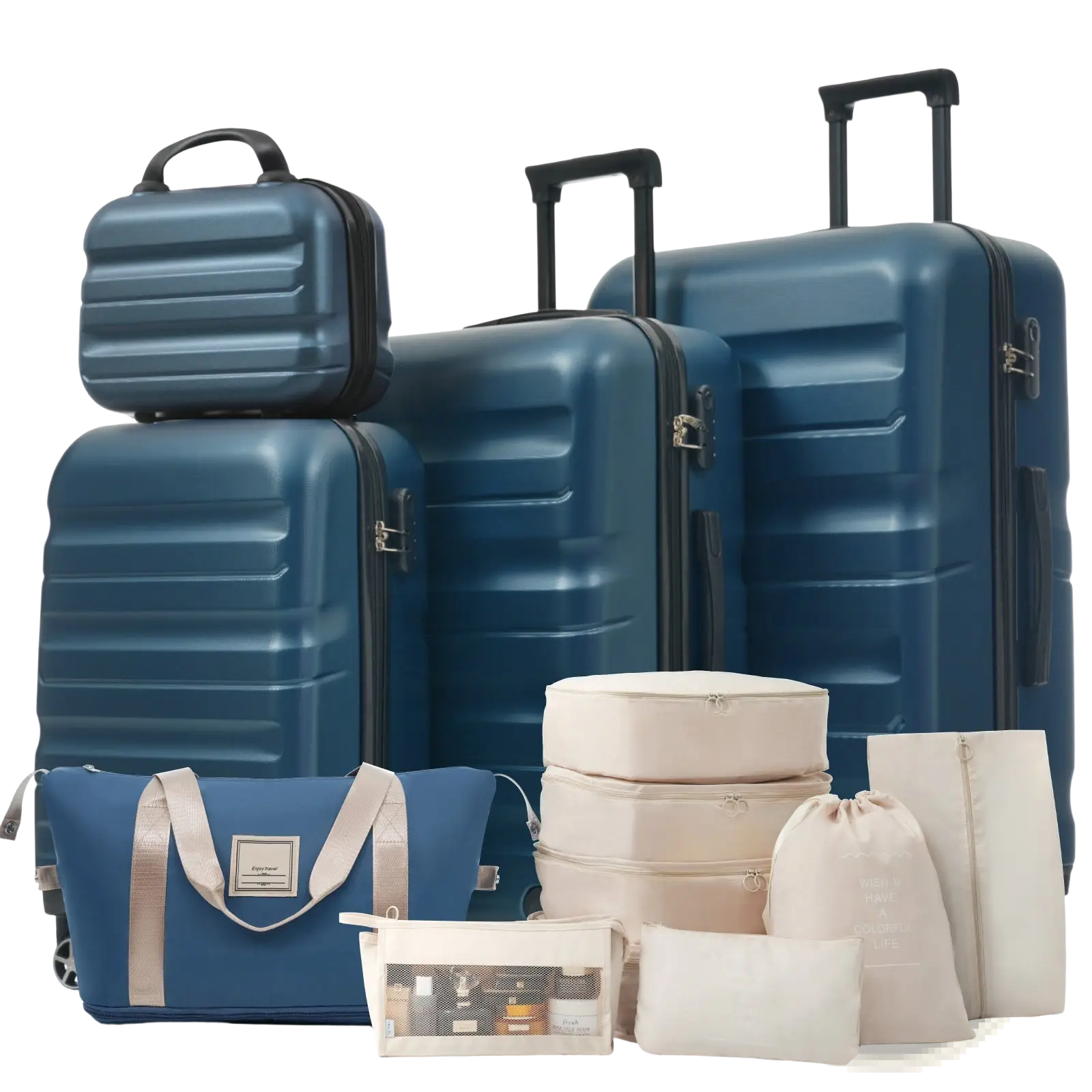 Inky Blue 12 Piece Abs Hardshell Luggage Set with Spinner Wheels