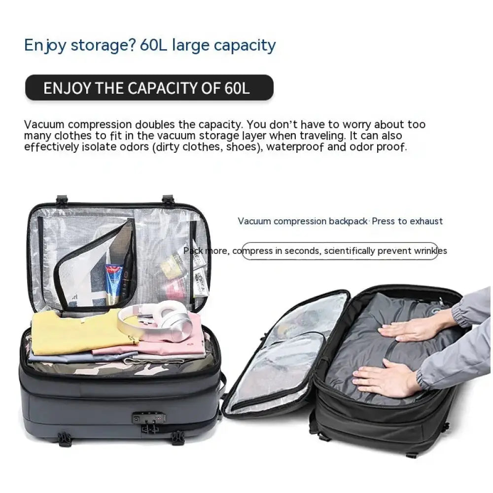 Men's Vacuum Compression 60l Expandable Travel Backpack
