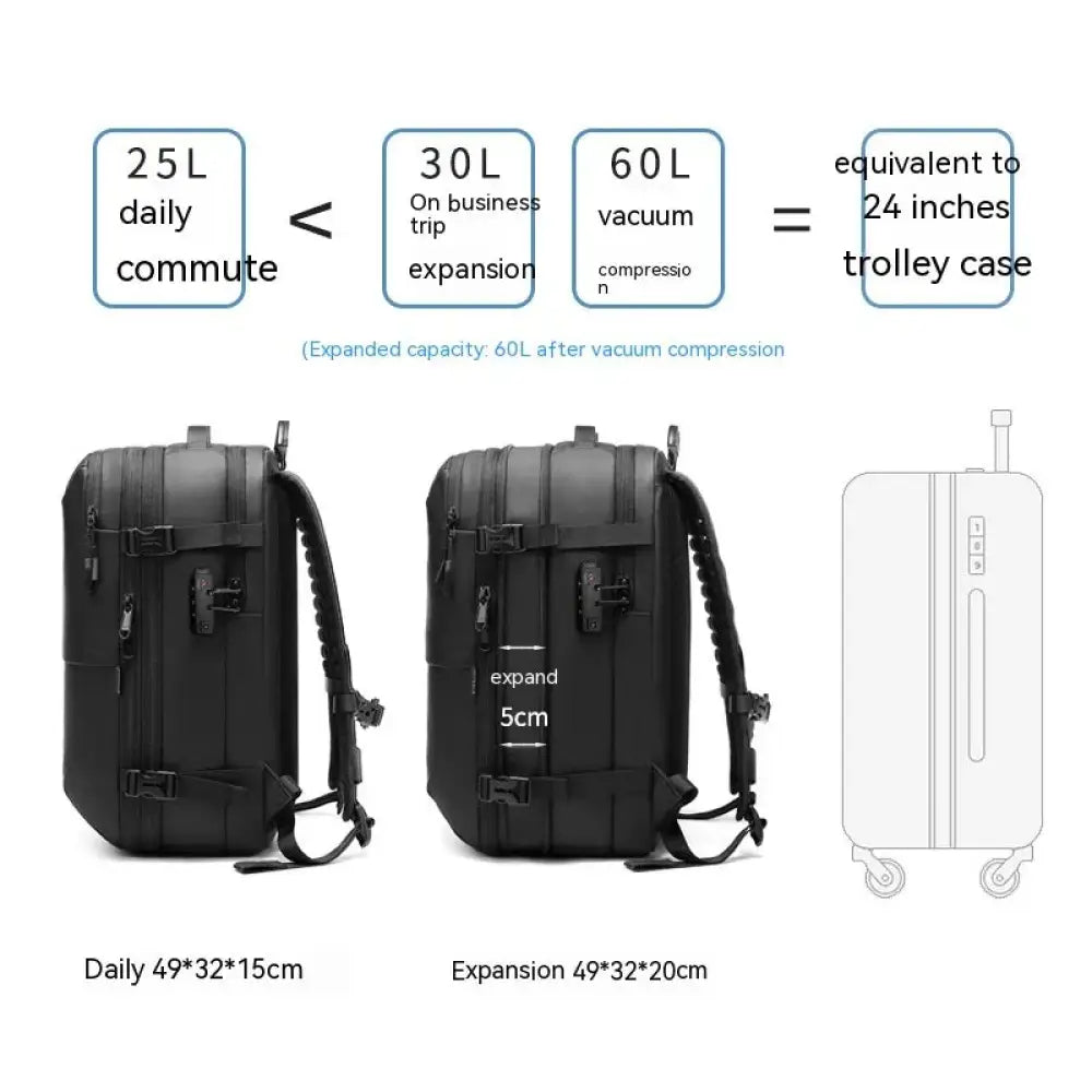Men's Vacuum Compression 60l Expandable Travel Backpack